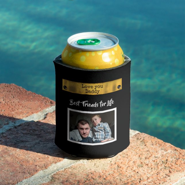 Black and gold Love you Daddy best friends photo Can Cooler (In Situ Pool)