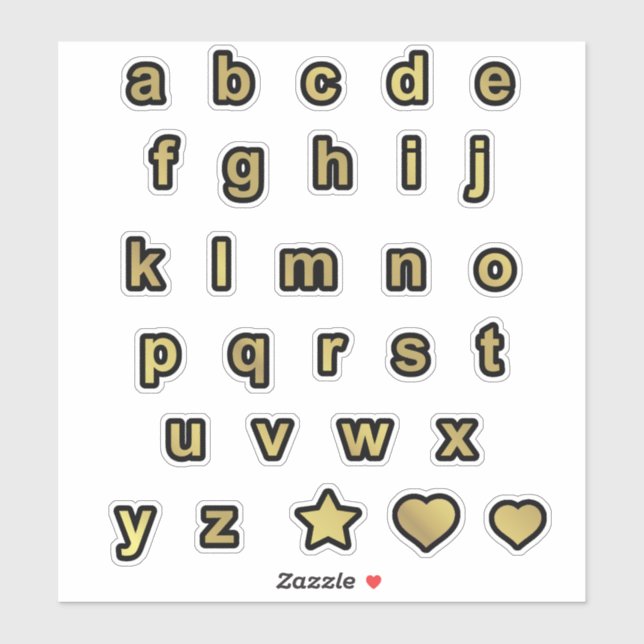 Black and Gold Lower Case Text Letters Alphabet (Sheet)