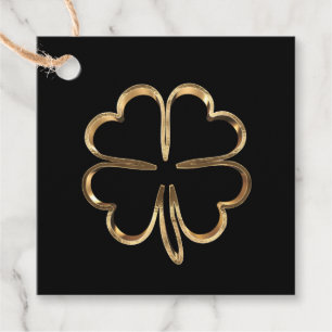 Black and Gold Lucky Four Leaf Clover Favour Tags