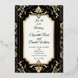 Black and Gold Luxury Art Deco Wedding Invitation