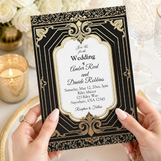 Black and Gold Luxury Art Deco Wedding Invitation