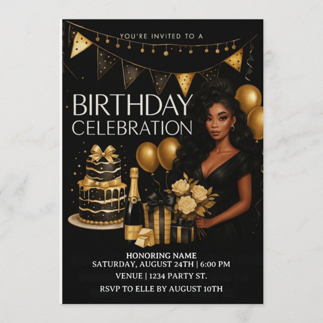 Black and Gold Luxury Birthday Invitation (Front)