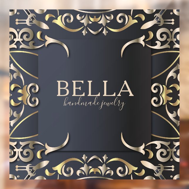 Black and Gold Luxury Chic Baroque Business Name Window Cling (Sheet 2)