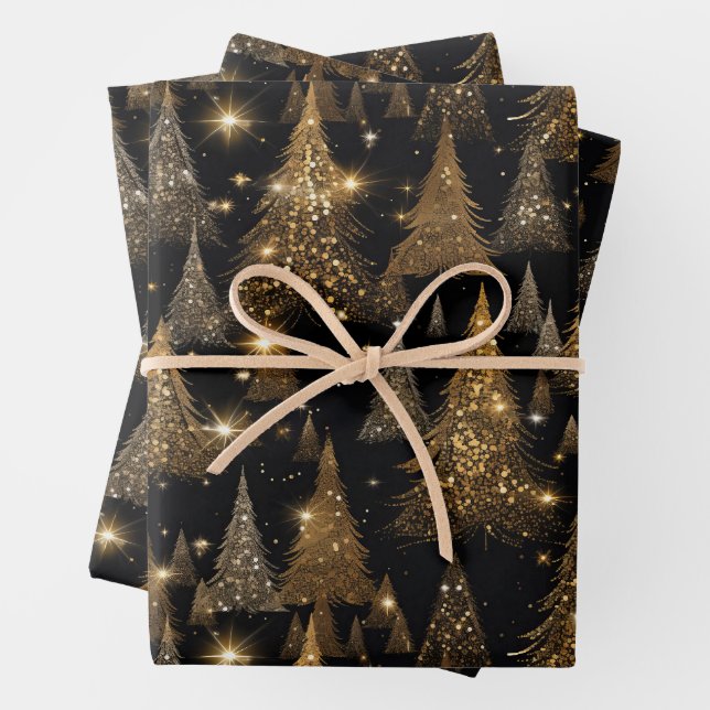 Black And Gold Luxury Christmas  Wrapping Paper Sheet (In situ)