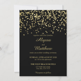 Black and Gold Luxury Confetti Elegant Wedding Invitation