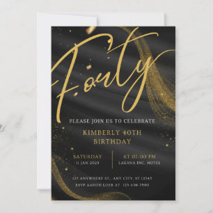 Black and Gold Luxury Elegant 40th Birthday Party  Invitation