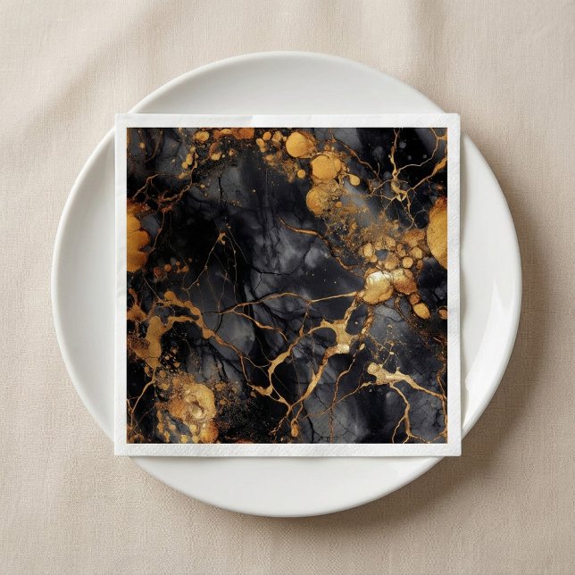 Black and gold luxury marble effect Napkins (Black and gold luxury marble effect Napkins.)