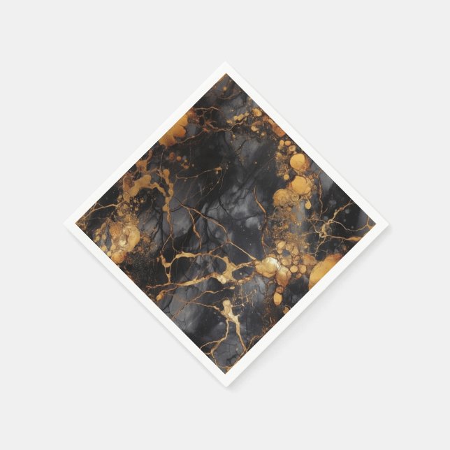 Black and gold luxury marble effect Napkins (Corner)