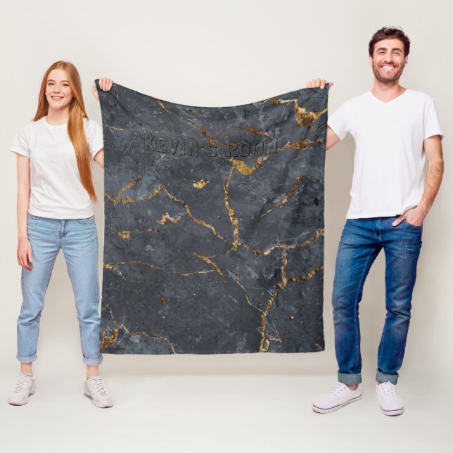 Black and gold luxury marble texture fleece blanket (In Situ)