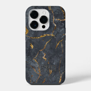 Black and gold luxury marble texture iPhone 14 pro case