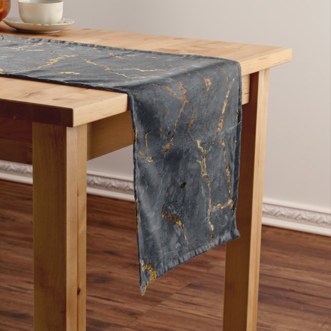 Black and gold luxury marble texture long table runner (In Situ)