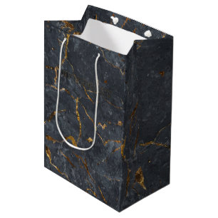Black and gold luxury marble texture medium gift bag