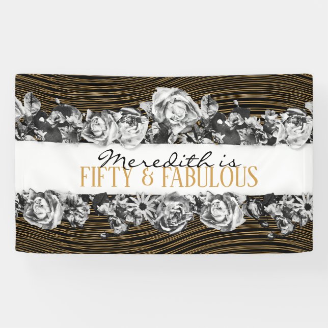Black and Gold Luxury Personalised 50 And Fabulous Banner (Horizontal)