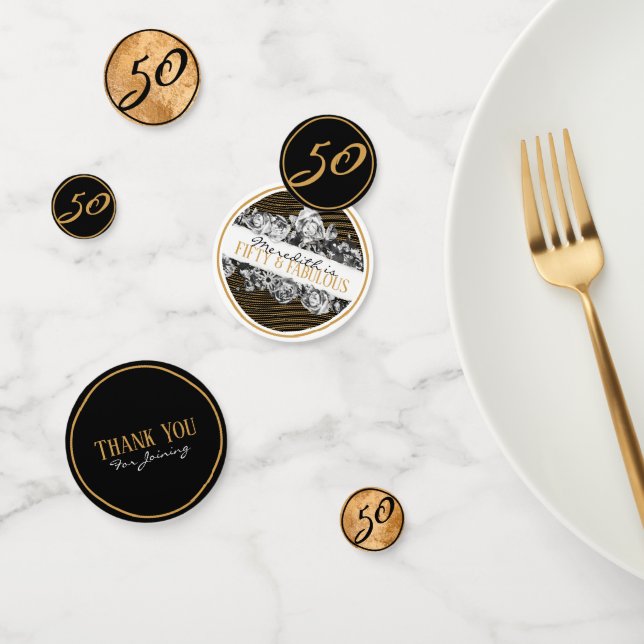 Black and Gold Luxury Personalised 50 And Fabulous Confetti (Group)