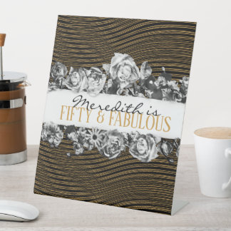 Black and Gold Luxury Personalised 50 And Fabulous Pedestal Sign