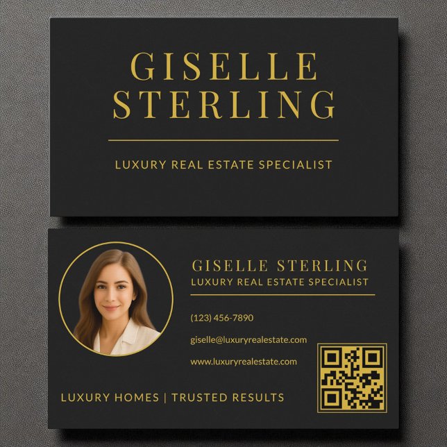 Black and Gold Luxury Real Estate Agent QR Code Business Card (Creator Uploaded)