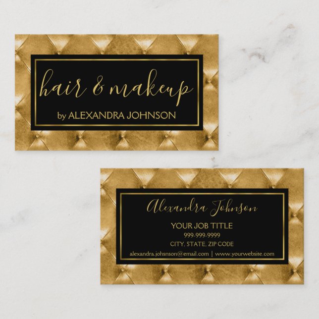 Black and Gold Luxury Salon Pillow Cushion Business Card (Front/Back)