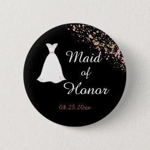 Black and Gold Maid of Honour 6 Cm Round Badge