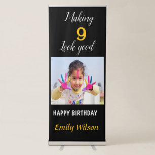 black and gold making 9 look good  birthday retractable banner