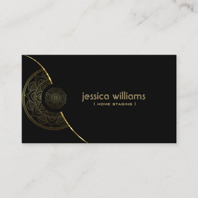 Black and gold mandala business card (Front)