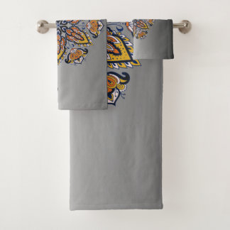 Black and Gold Mandala Floral Art Bath Towel Set