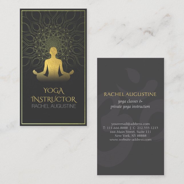 Black and Gold Mandala Yoga Meditation & Om Symbol Business Card (Front/Back)