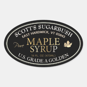 Black and Gold Maple Syrup with Gold Leaf Oval Sticker