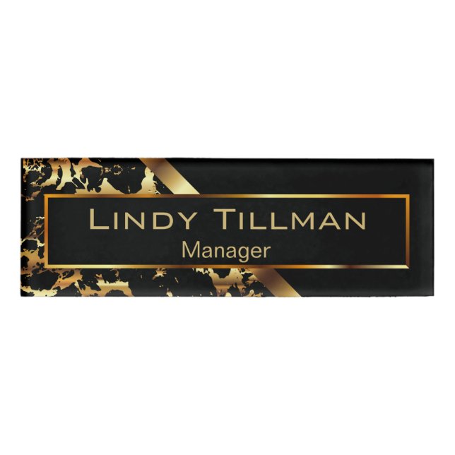Black and Gold Marble 2 Name Tag (Front)