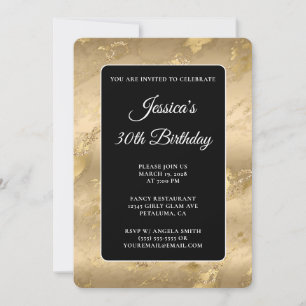 Black and Gold Marble 30th Birthday Invitation