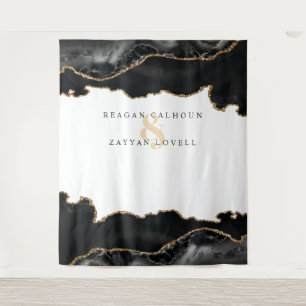 Black And Gold Marble Agate Modern Wedding Photo Tapestry