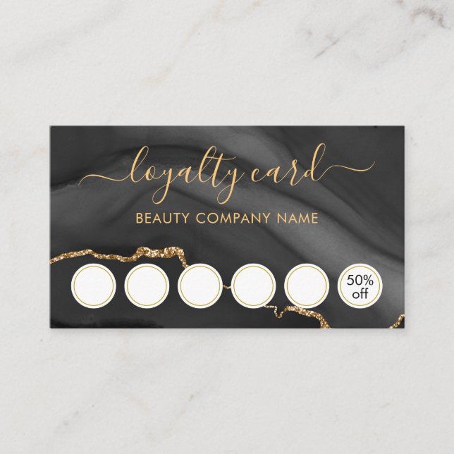 Black And Gold Marble Agate Salon Loyalty Card (Front)