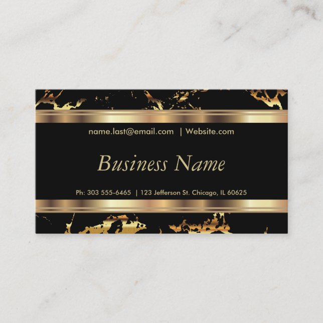 Black and Gold Marble and Elegant Gold Bars Business Card (Front)