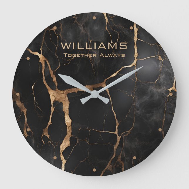 Black and Gold Marble Clocks Personalised (Front)