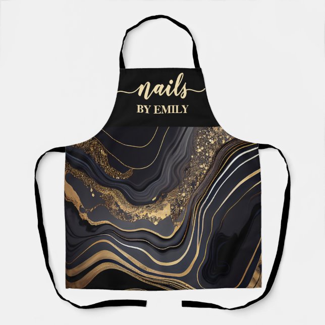 Black and gold Marble Custom Nail Salon  Apron (Front)