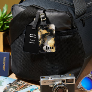 Black and Gold Marble Custom Text Luggage Tag