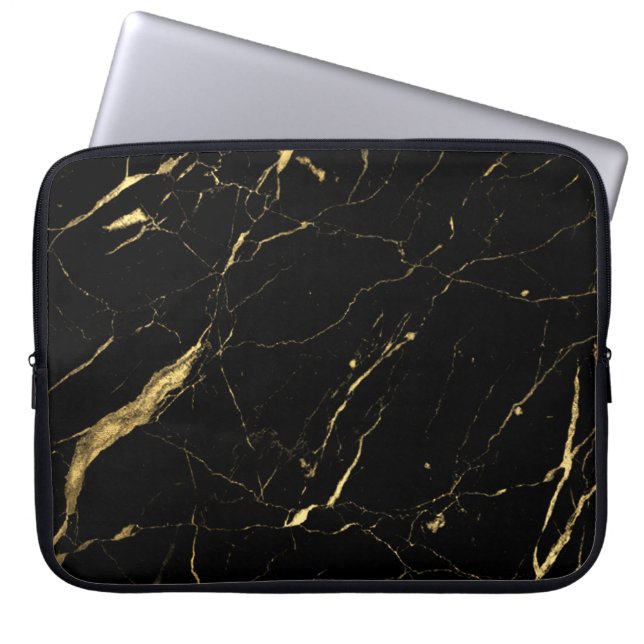 Black and Gold Marble Designer Laptop Sleeve (Front)