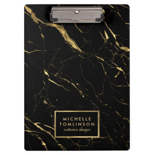 Black and Gold Marble Designer Personalised Clipboard