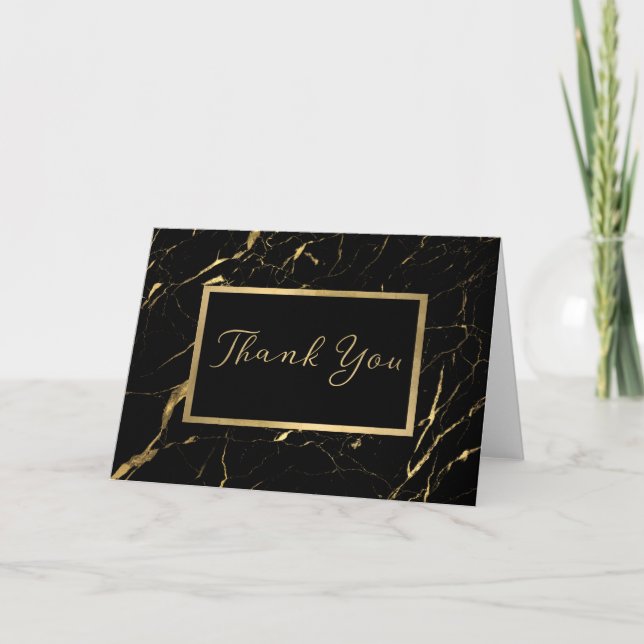 Black and Gold Marble Designer Thank You Card (Front)
