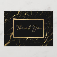Black and Gold Marble Designer Thank You Flat Card