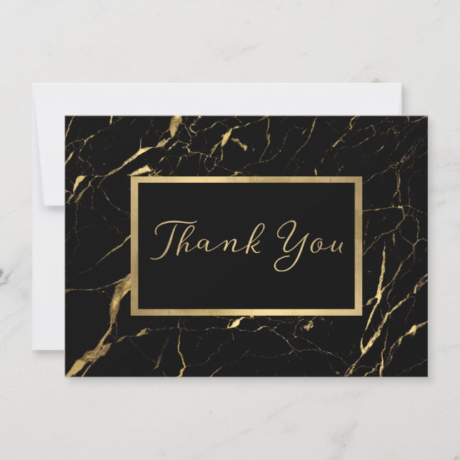 Black and Gold Marble Designer Thank You Flat Card (Front)