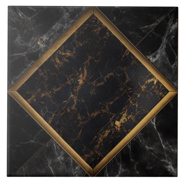 Black and Gold Marble Diamond Frame Tile (Front)
