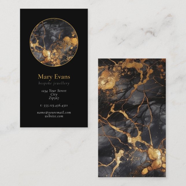 Black and gold marble effect modern business card (Front/Back)