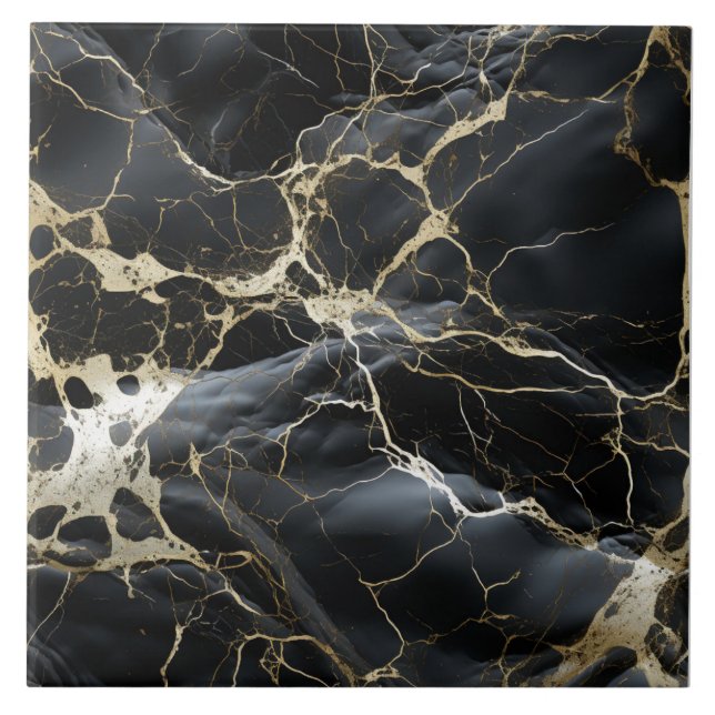 Black and Gold Marble Effect with Ivory Veining Tile (Front)