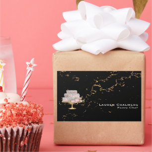 Black and Gold Marble Fancy Cake Pastry Chef Rectangular Sticker