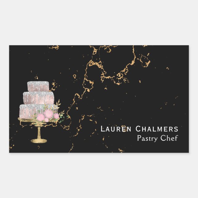 Black and Gold Marble Fancy Cake Pastry Chef Rectangular Sticker (Front)