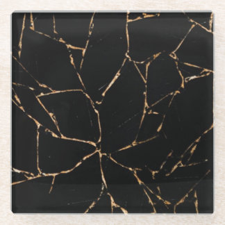 Black and Gold Marble Glass Coaster