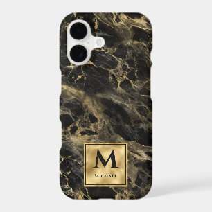 Black and Gold Marble Monogram Elegant Luxury