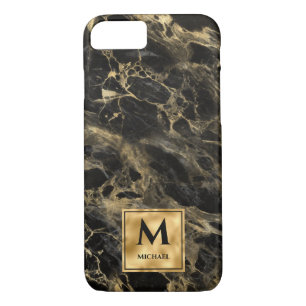 Black and Gold Marble Monogram Elegant Luxury iPhone 8/7 Case
