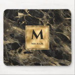 Black and Gold Marble Monogram Elegant Luxury Mouse Mat<br><div class="desc">Classic elegant luxury  design featuring black and gold marble with monogram. The template has been set up so you just need to add your name to complete the design.</div>