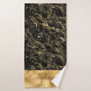 Black and Gold Marble Monogram Towel